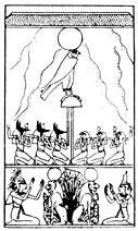 The Jackal-gods and the Hawk-gods singing hymns of praise to Rā at sunset.