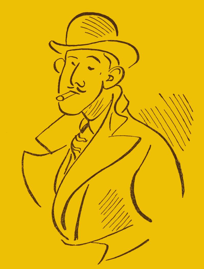 Man in hat smoking a cigarette.