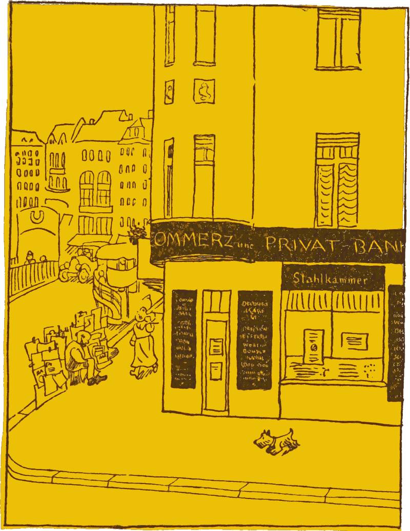 The front of a bank building.
