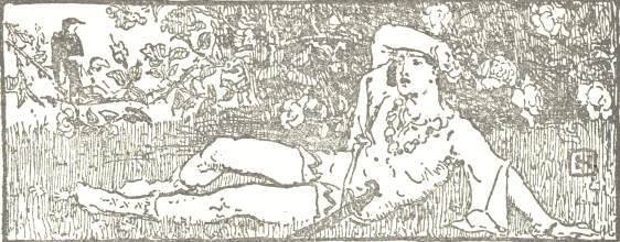 Decorative graphic of young man lying on grass